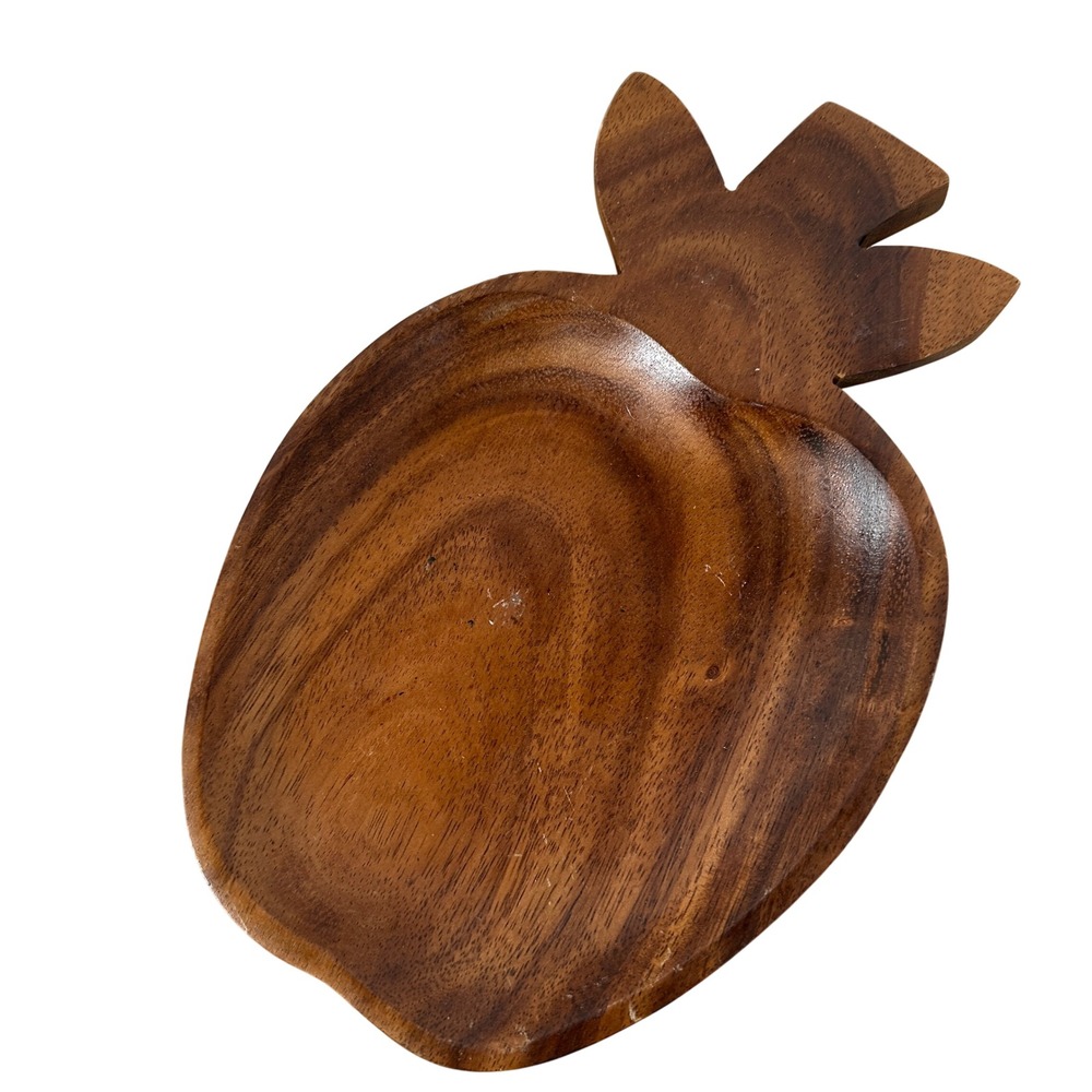 Vintage Hand Carved Wooden Apple Key‎ Bowl Catchall Jewelry Tray Tropical Decor